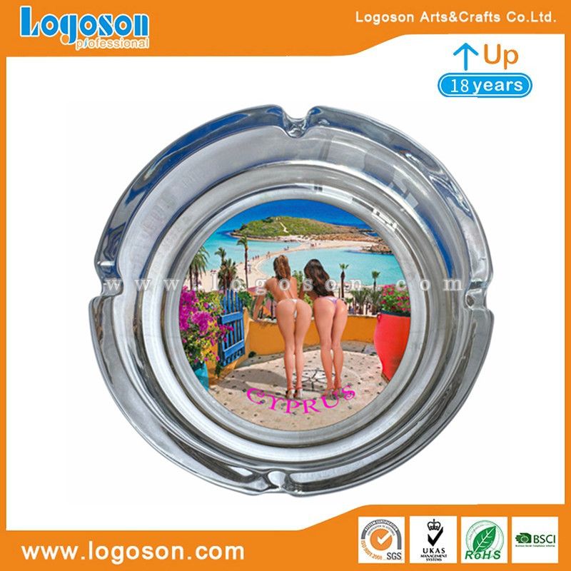 Wholesale Custom Logo Print Cigar Glass Ashtrays Gift Cyprus Souvenir